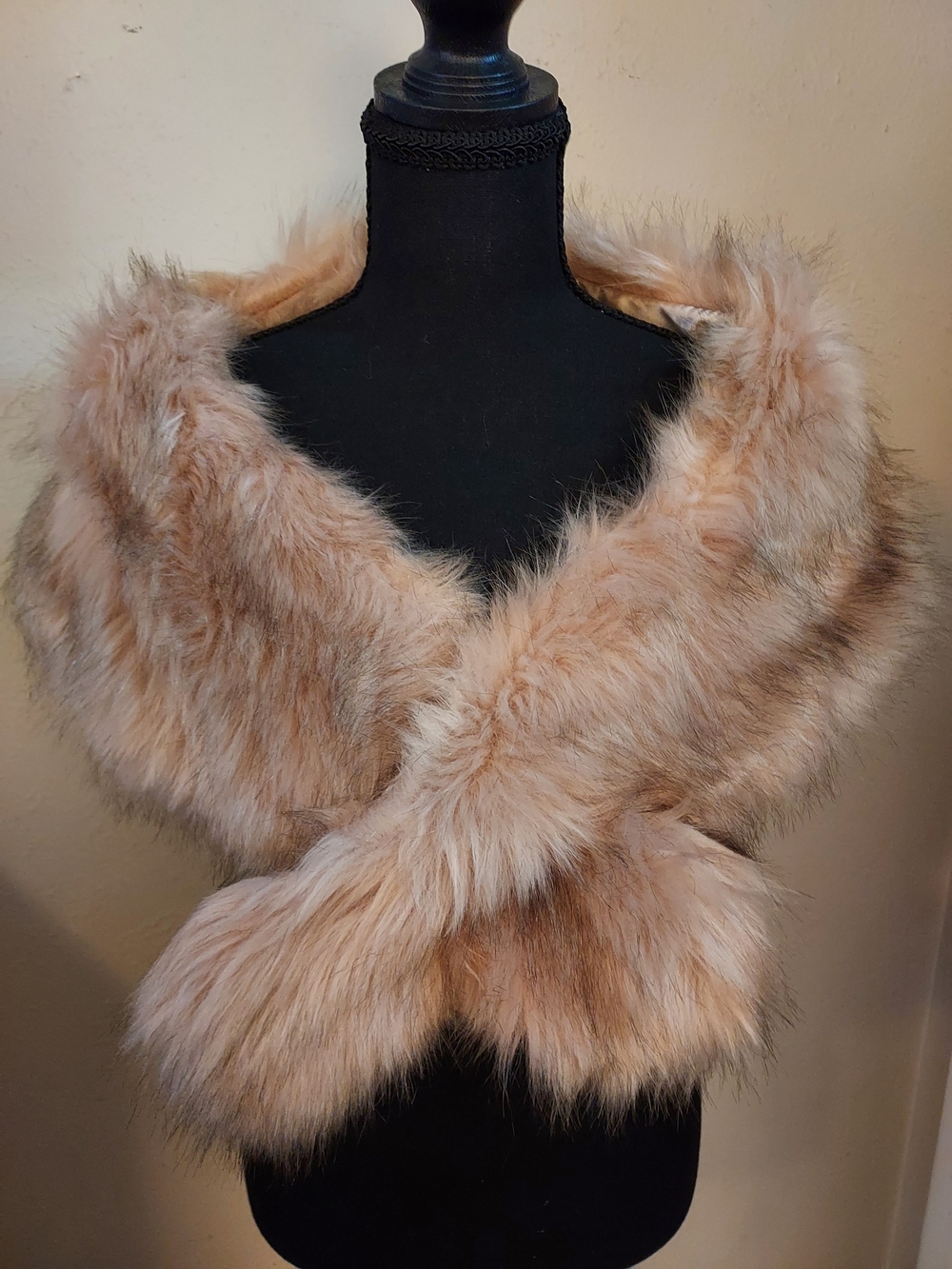 Faux Fur Shawl Stole in Light Camel